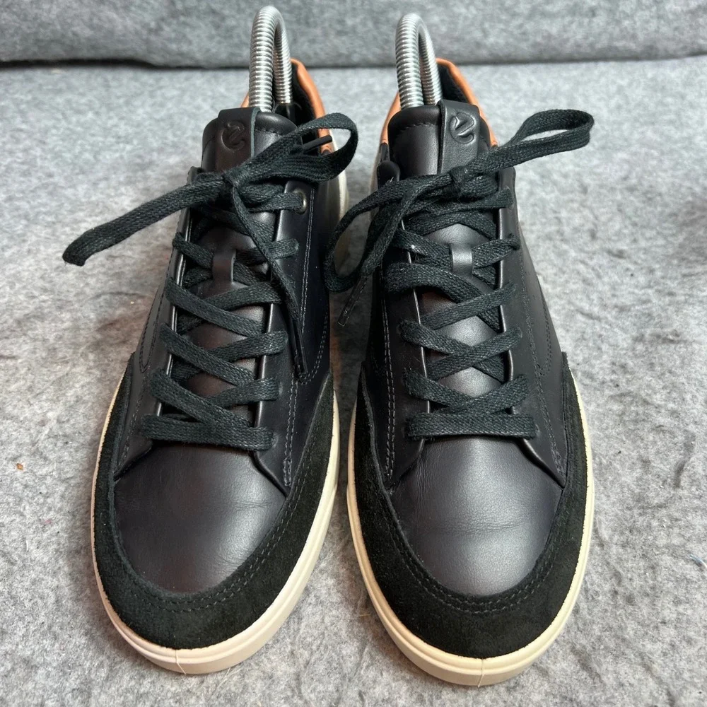 ECCO Street Lite Retro Black Leather Suede Sneakers EU 37 Low Top Lace Up